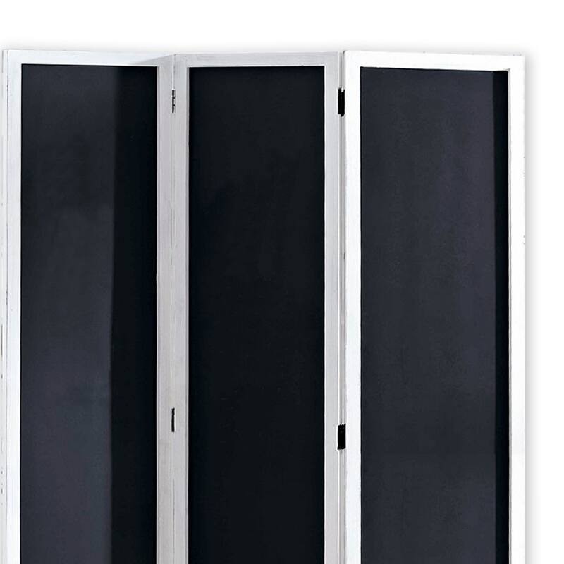 Chalkboard and Wooden 3 Panel Room Divider, Black and White