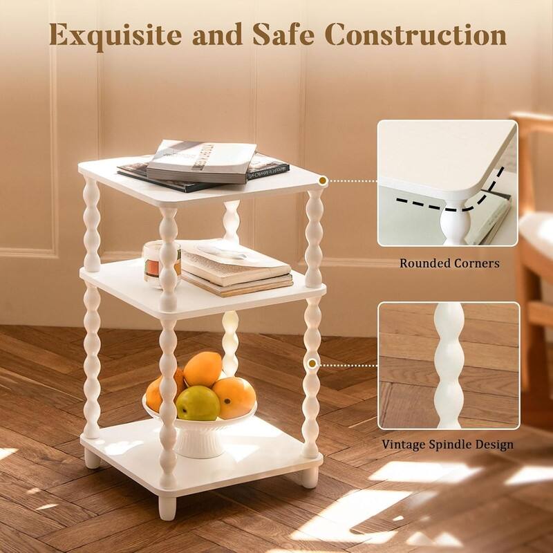 Small End Table with Storage Shelf Vintage Nightstand Bedside Table