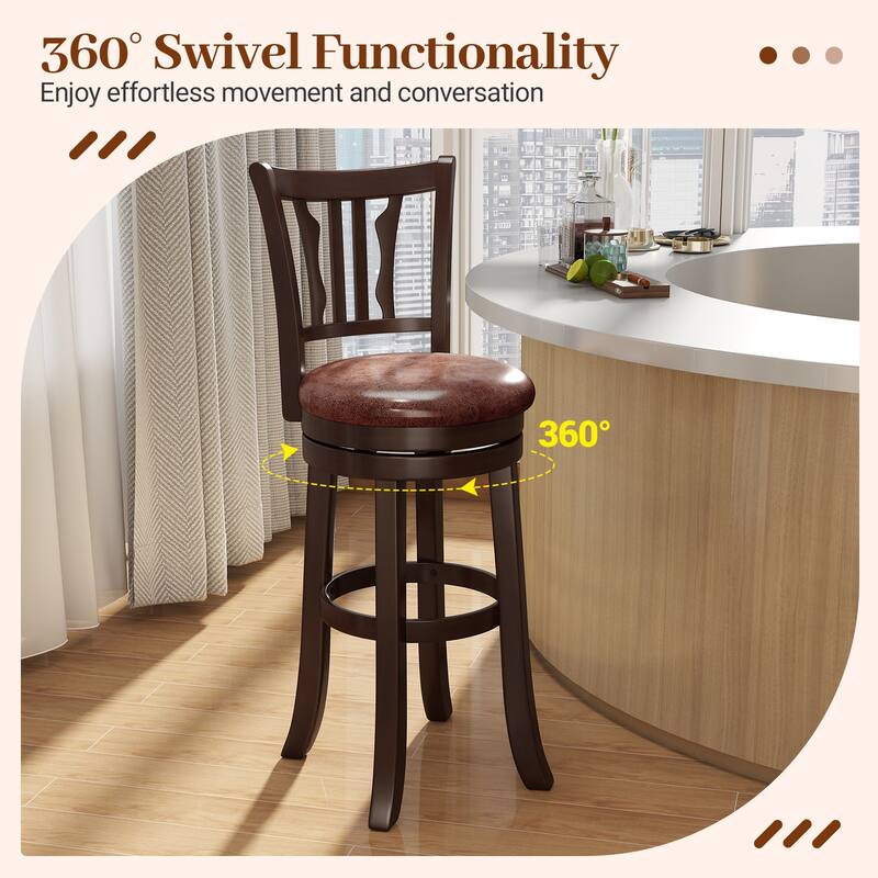 Gymax 30'' Bar Height Swivel Bar Stools Set of 4 w/Back & Faux Leather