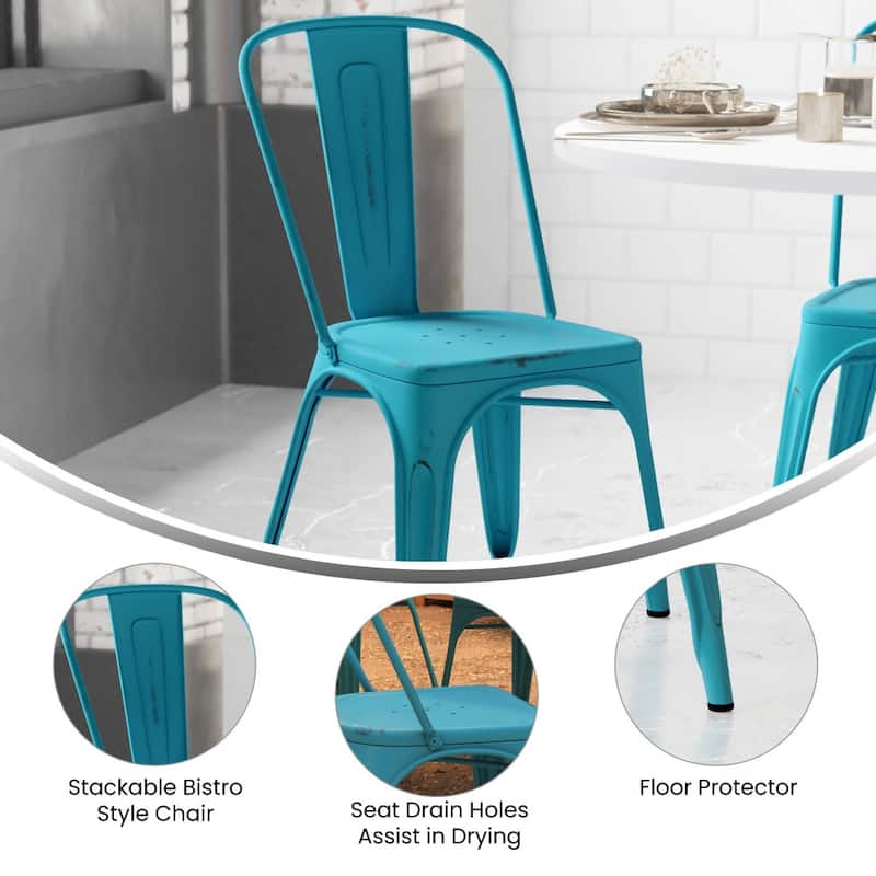 Distressed Metal Indoor-Outdoor Stackable Chair - Kitchen Furniture