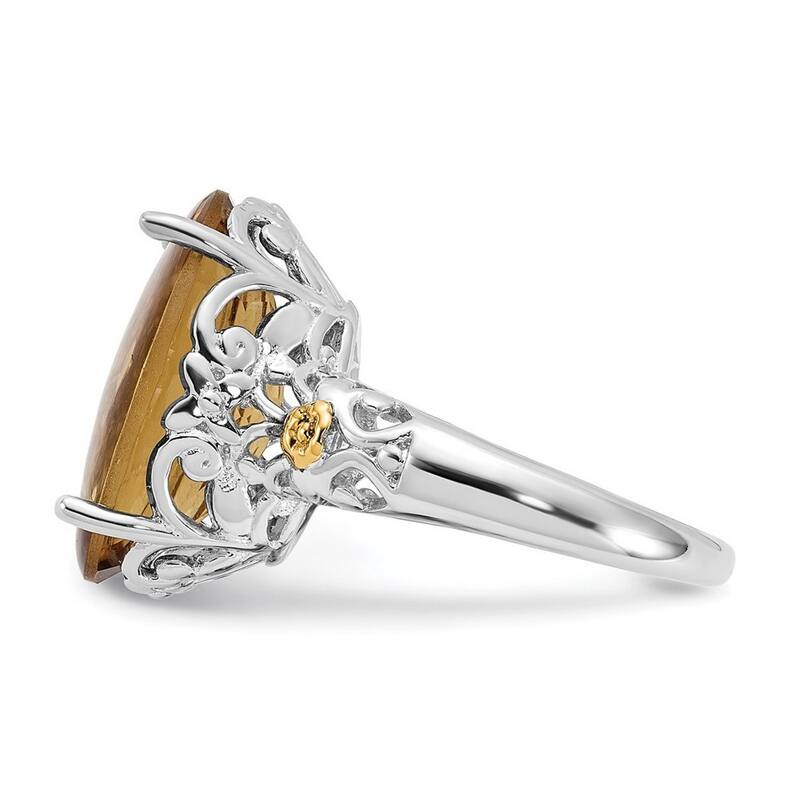 Curata 925 Sterling Silver Polished Prong set With 14k Whiskey Quartz Ring