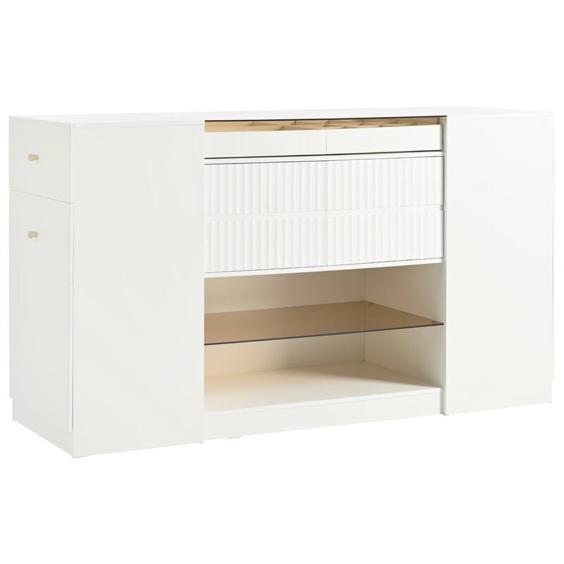 Modern Luxury Multi-Functional Island Vanity Dresser and Storage Cabinet with Display Shelf, 6 Drawers