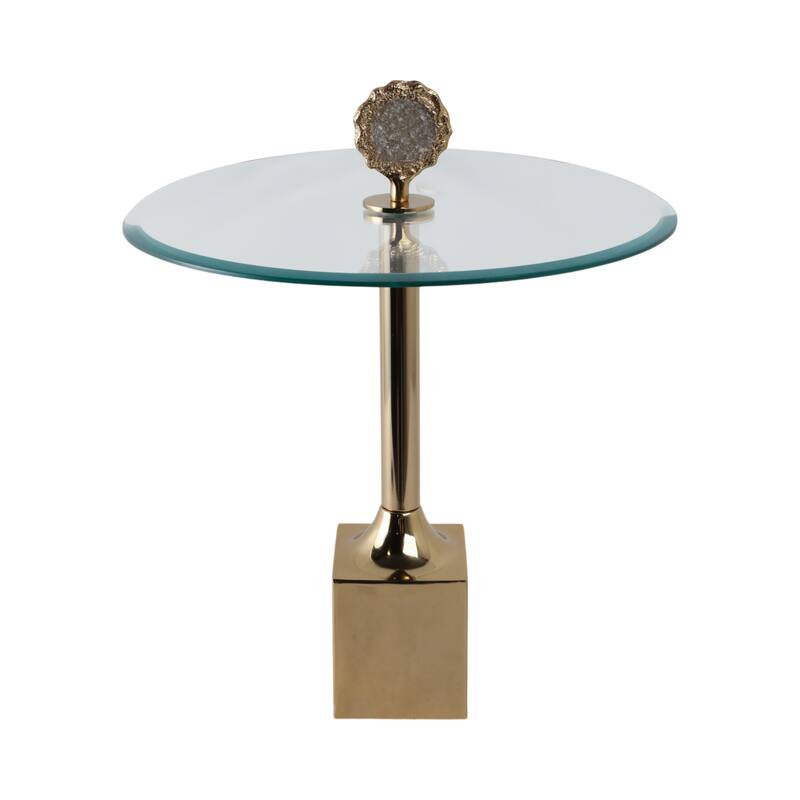 Glass Top Accent Side Table with Sculptural Base Round Modern Design - 20" x 20" x 23"