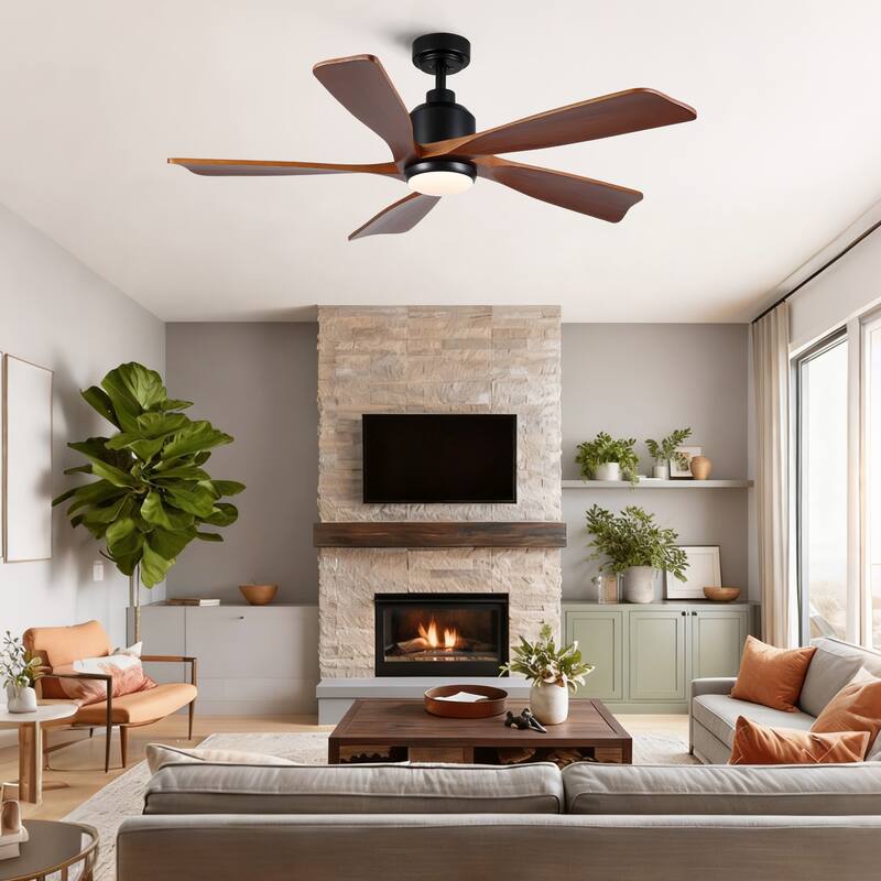 52 inch Natural Style Cozy Solid Wood White Ceiling Fan with Light, Quiet DC Motor