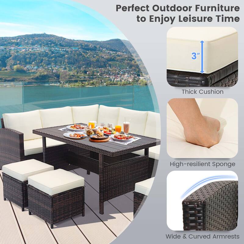 7 PCS Patio Furniture Rattan Set Conversation Sofa Coffee Table