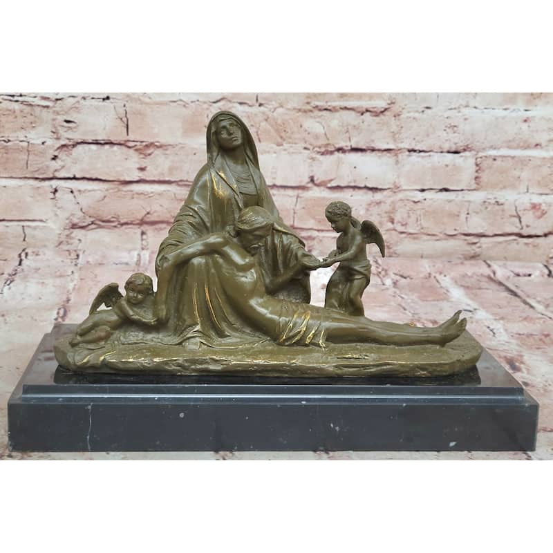 Pietà With Cherubs Bronze Sculpture - Religious Virgin Mary And Jesus Art