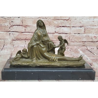 Pietà With Cherubs Bronze Sculpture - Religious Virgin Mary And Jesus Art