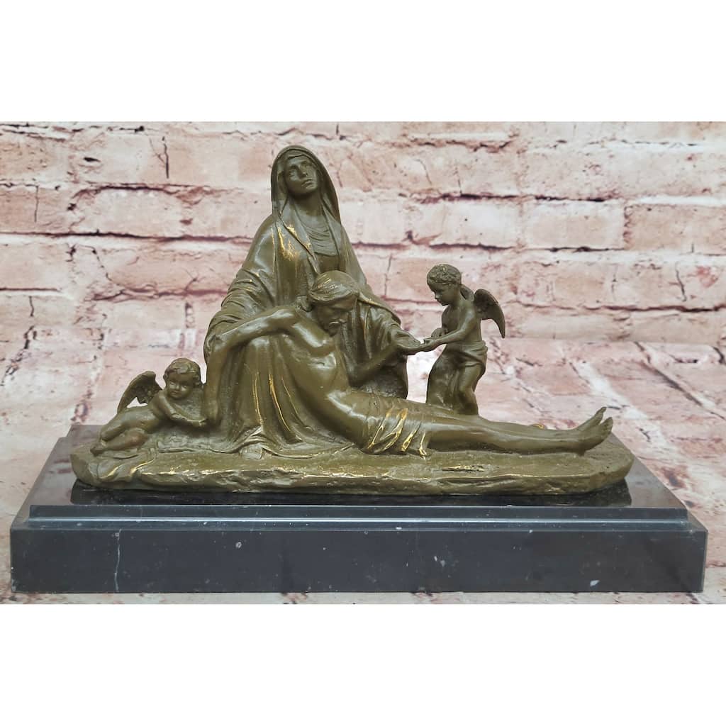 Pietà With Cherubs Bronze Sculpture - Religious Virgin Mary And Jesus Art