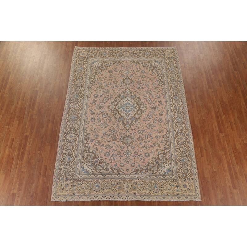 Traditional Kashan Persian Area Rug Handmade Vintage Wool Carpet - 7'11" x 10'10"