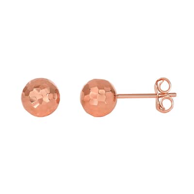 Curata 14k Rose Gold 7.0mm Textured Ball Post Earrings
