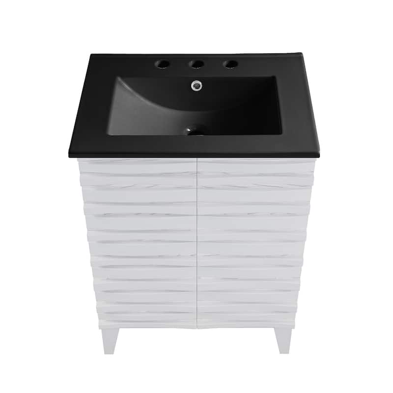 Cascade 24 In. White Oak Bathroom Vanity With Black, 3-Hole Ceramic Sink Top
