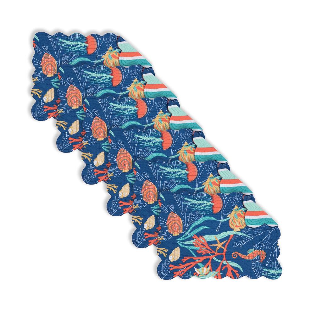 Bimini Island Coastal Sea Life Cotton Quilted Rectangular Reversible Placemat Set of 6 - Set of 6