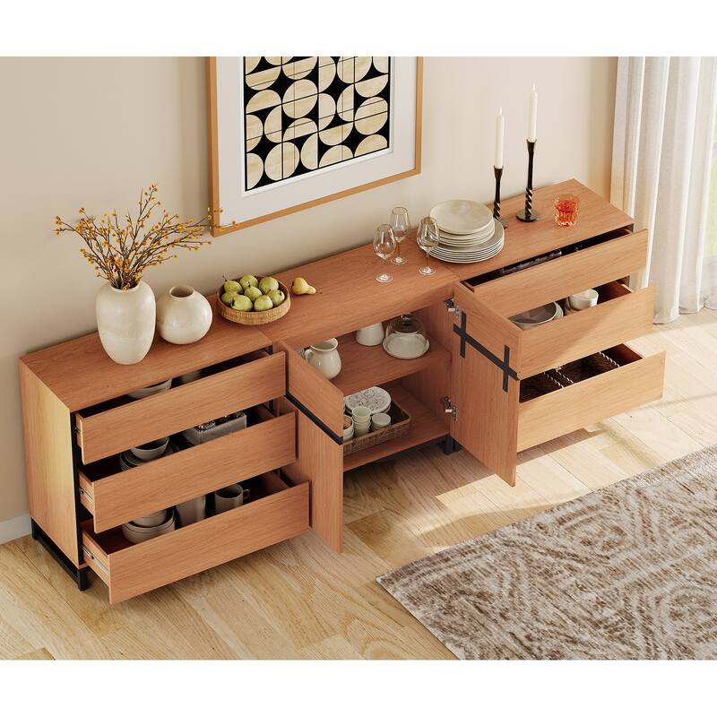Modern TV Stand for TVs up to 100 inch, 3 in 1 TV Console with Adjustable Shelf and 6 Drawers, Media Console