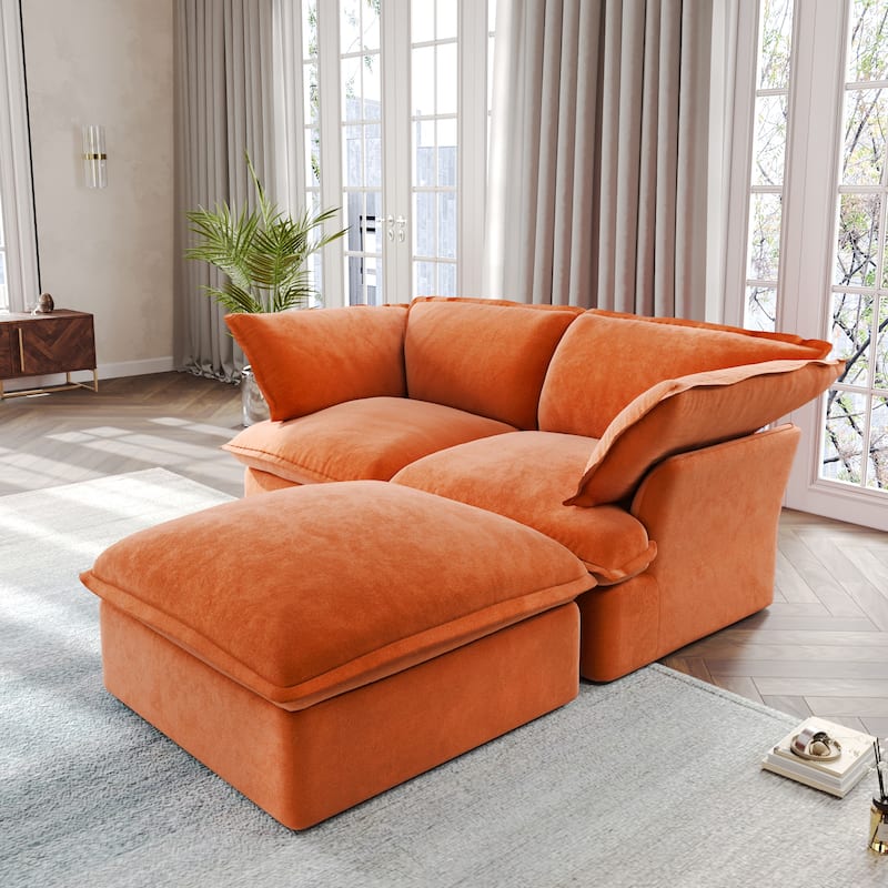 Modular Sectional Sofa Couches, 82.66" Velvet Loveseat Sofa with Ottoman