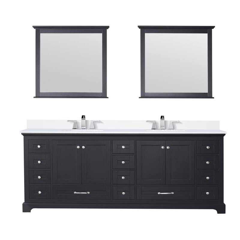 Dukes 84 in. W x 22 in. D White Double Bath Vanity, Cultured Marble Top, Faucet Set, and 34 in. Mirrors - 84 Inch - Espresso