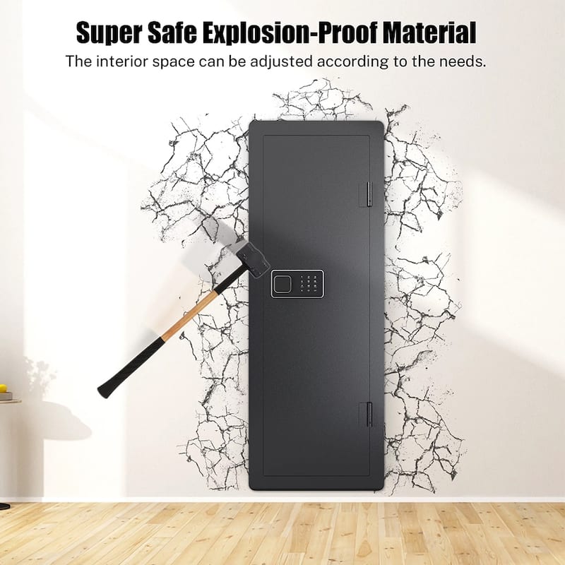In Wall Hidden Gun Cabinet, Gun Safe w/ Keypad & Adjustable Rack