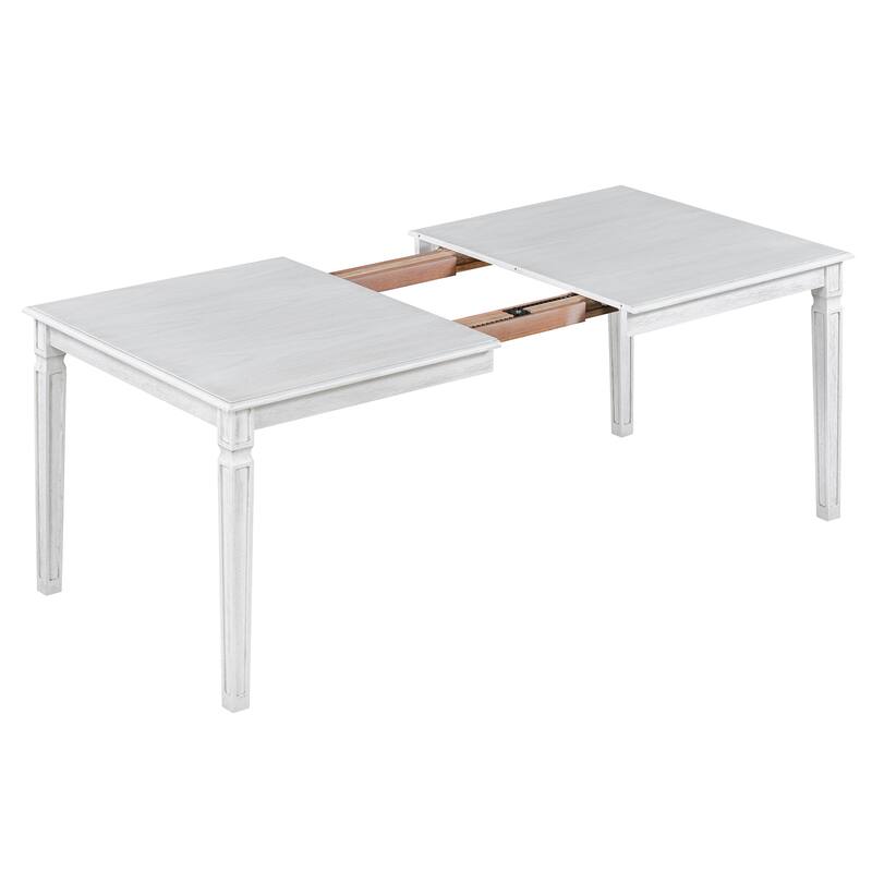 Roomfitters Extendable Rectangular Dining Table, 4 Upholstered Seats, Long Bench, 6-Piece Farmhouse Set