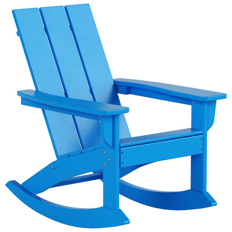 Shoreside Modern Eco-Friendly All Weather Poly Adirondack Rocking Chairs with Side Table (3-Piece Set)