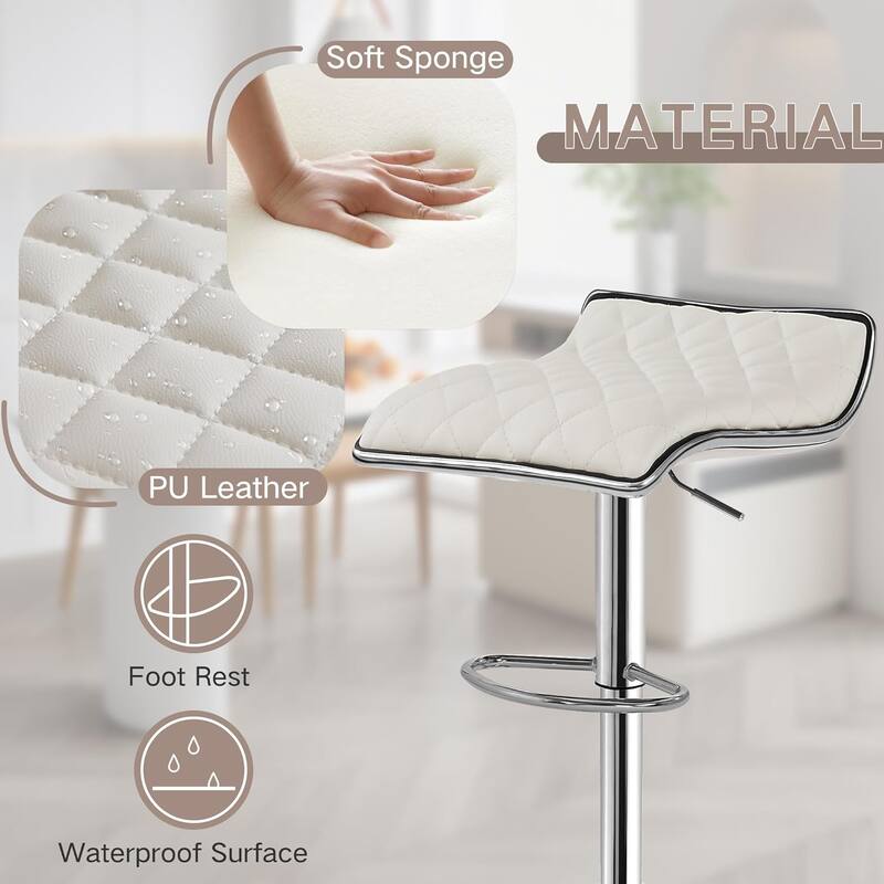 VECELO Barstools Adjustable Height Faux Leather Backless Modern Swivel Bar Stools (Set of 2)-Five colors