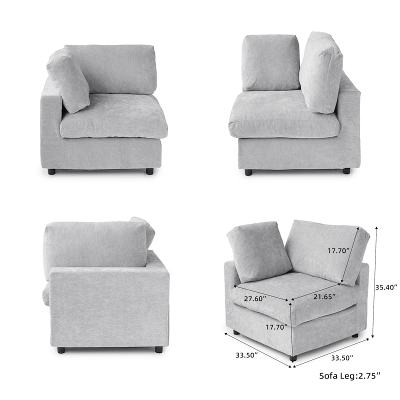 5 Seat L-Shaped Sectional Sofa chenille Fabric Upholstered Couch with Removable Cushions Modern Living Room Furniture