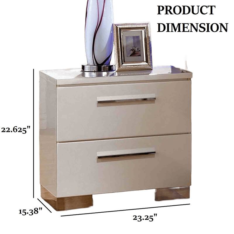 Contemporary Nightstand - Glossy White Finish, Lacquer Coating & Chrome Accents