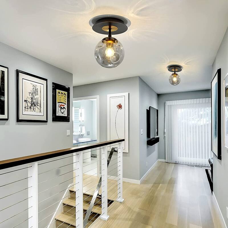 Mini globe glass ceiling light industrial balck semi flush mount ceiling light fixture