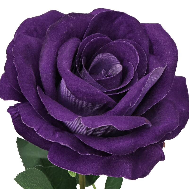 Set of 2 Royal Purple Artificial Velvet Rose Flower Stem Bush Bouquet 16in - 16" L x 11" W x 11" DP