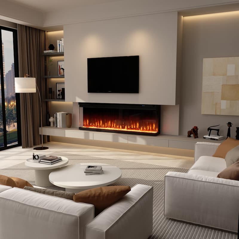 3-Sided Electric Fireplace with 12-Color Flame, Dual Heat Settings 750W/1500W, Smart App & Remote Control – 50/60/70 Inch