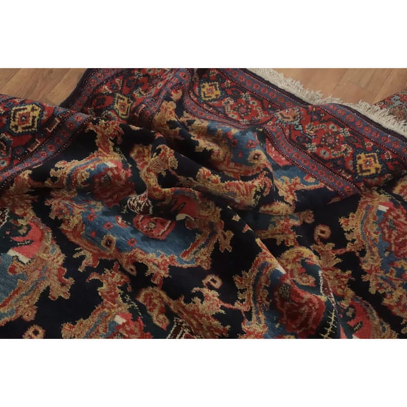 Hand Knotted Oriental 100% Wool Carpet Traditional Floral Navy Blue & Blues Senneh Area Rug - 6' 5'' X 4' 3''