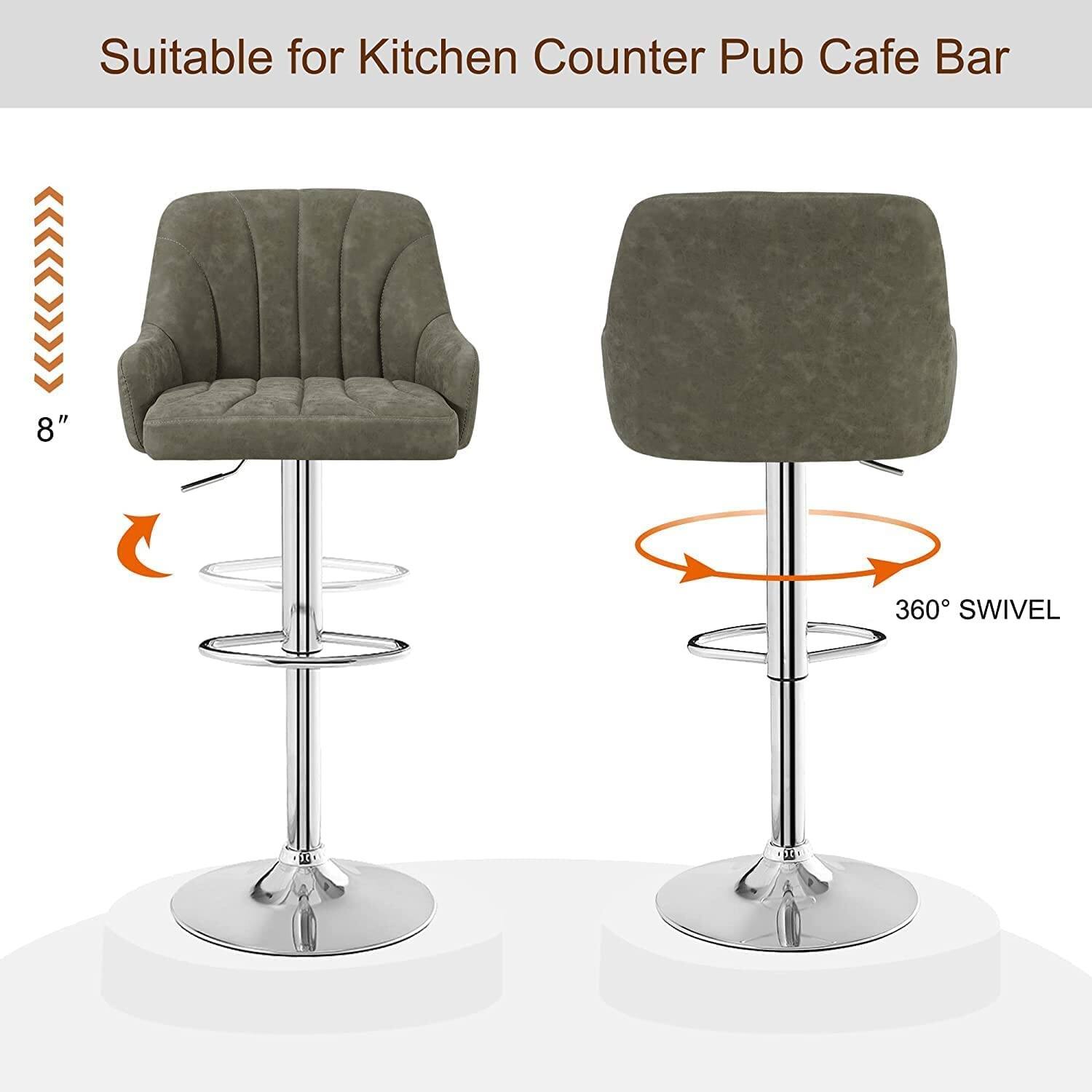 Bar Stools Set of 2, Adjustable Barstools, Counter Height Stools with