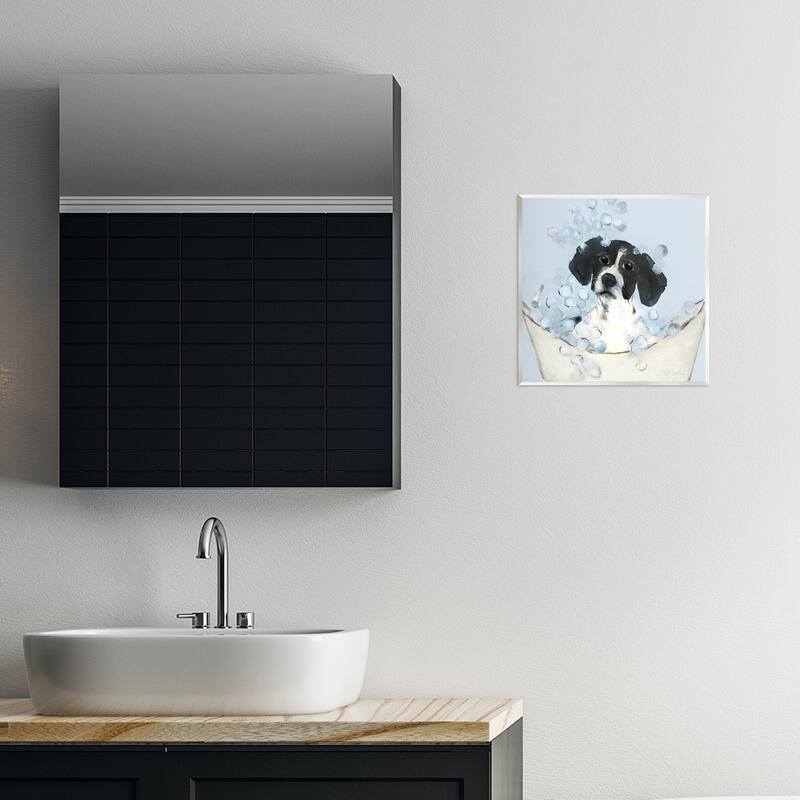 Stupell Black & White Puppy in Tub Wall Plaque Art Design By Sally Swatland