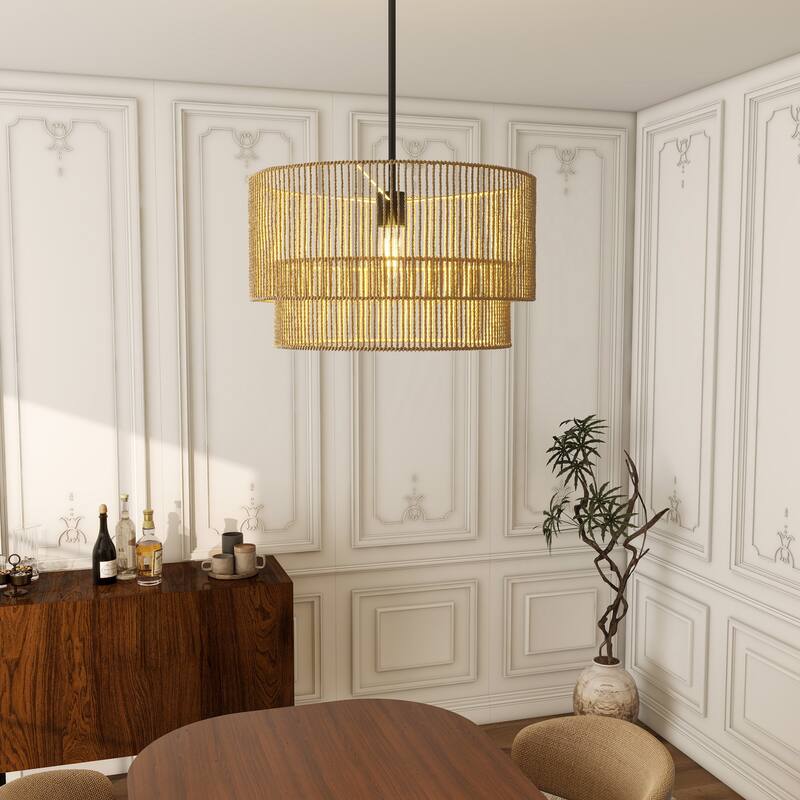 Boho Light Fixture 2-Tier Handwoven Rattan Pendant Lights