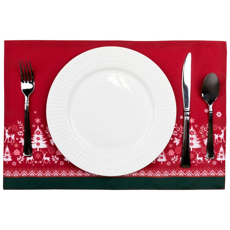 Reindeer and Snowflakes Rectangular Christmas Placemats- 18" - Set of 4