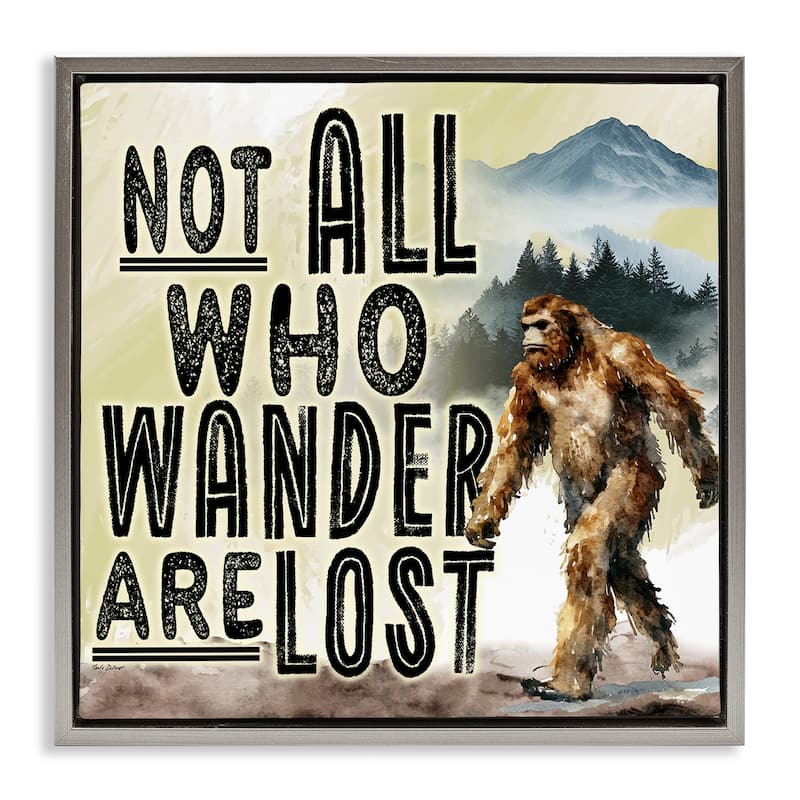 Stupell Not All Who Wander Phrase Framed Floater Canvas Wall Art Design By Nicole DeCamp - 18 x 18 - Grey