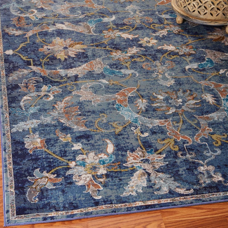 Sevita Gaia Farmhouse Floral Navy Blue Performance Indoor Area Rug