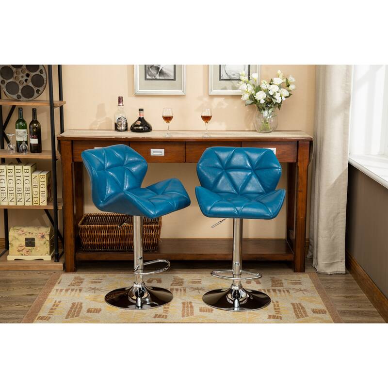 Contemporary Tufted Adjustable Height Hidraulic Bar Stools, Set of 2
