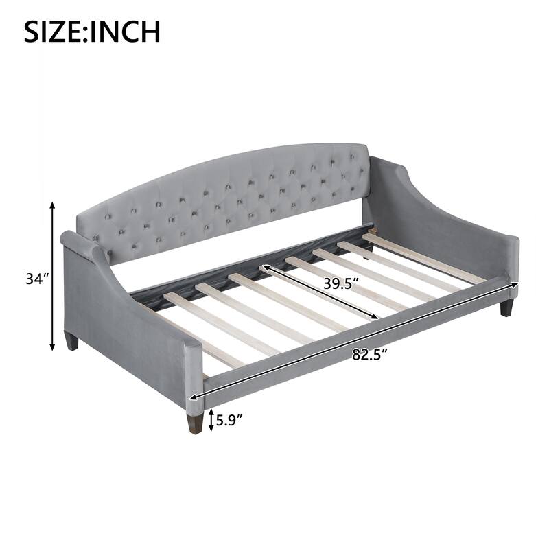 Modern Luxury Tufted Button Twin Daybed, Upholstered Sofa Bed with Wood Frame and Slats, No Box Spring Needed
