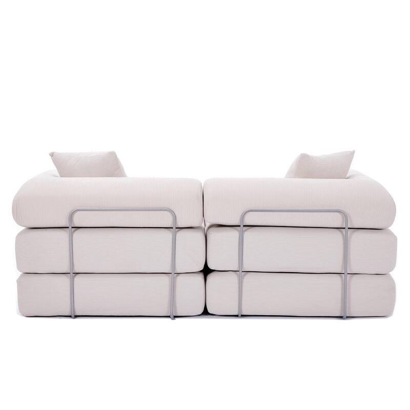 Modular Couch Sofa Bed, Convertible Design with Removable Armrests,Folding Mattress Couch for Small Spaces ,No Assembly
