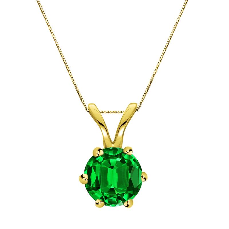 Auriya 14K Gold Lab Grown Gemstone Green Emerald Pendant Round 0.20 to 1.00 ct. tw. 6-Prong Basket - 0.20ct. tgw. - Yellow