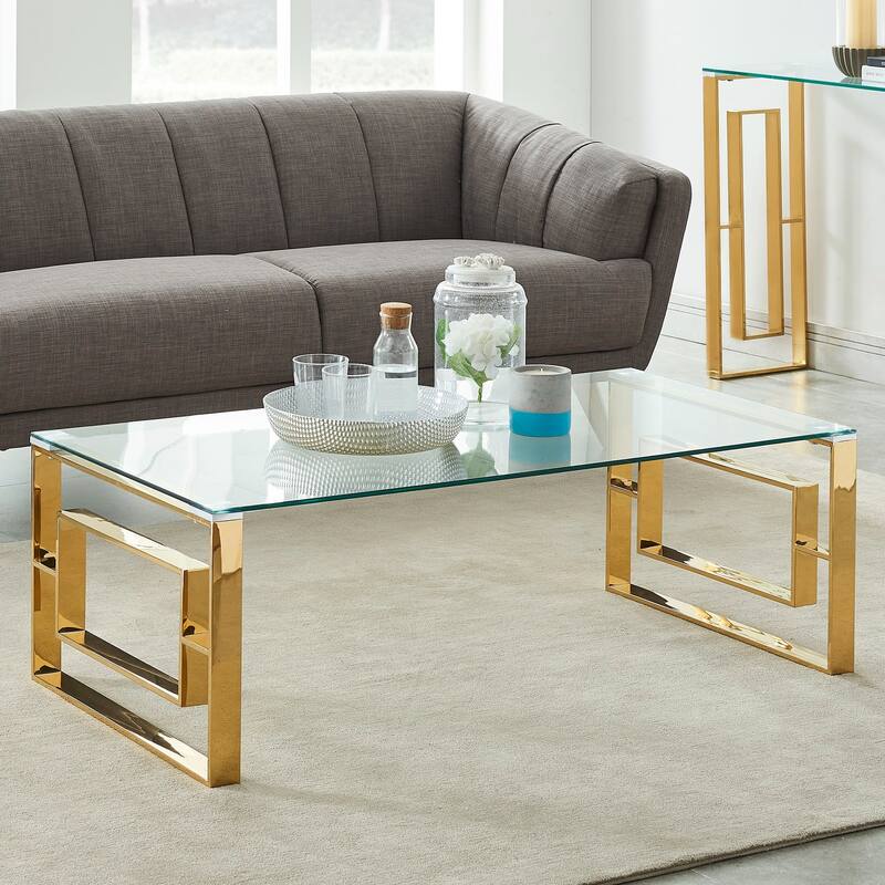 Glass Top Coffee Table - 47.25" - Gold and Clear