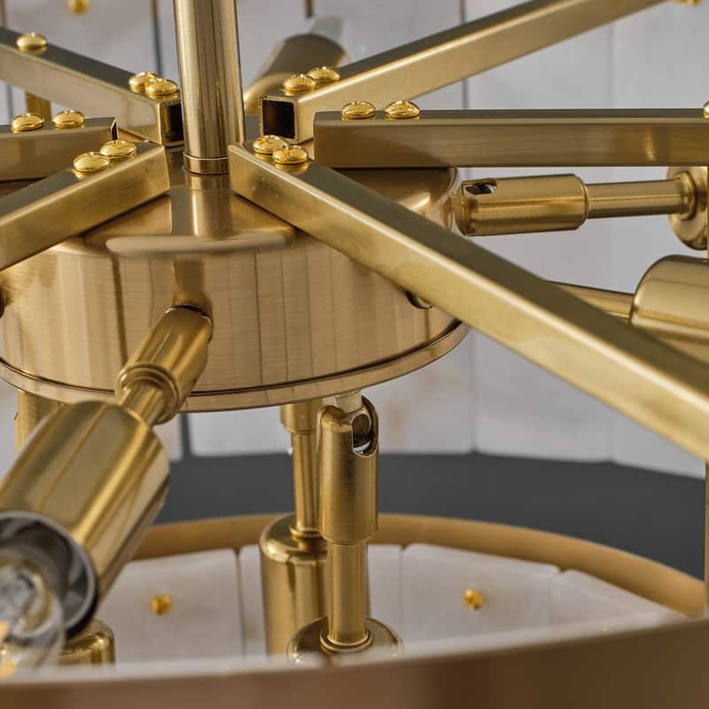 Elegant layered alabaster chandelier with natural stone panels