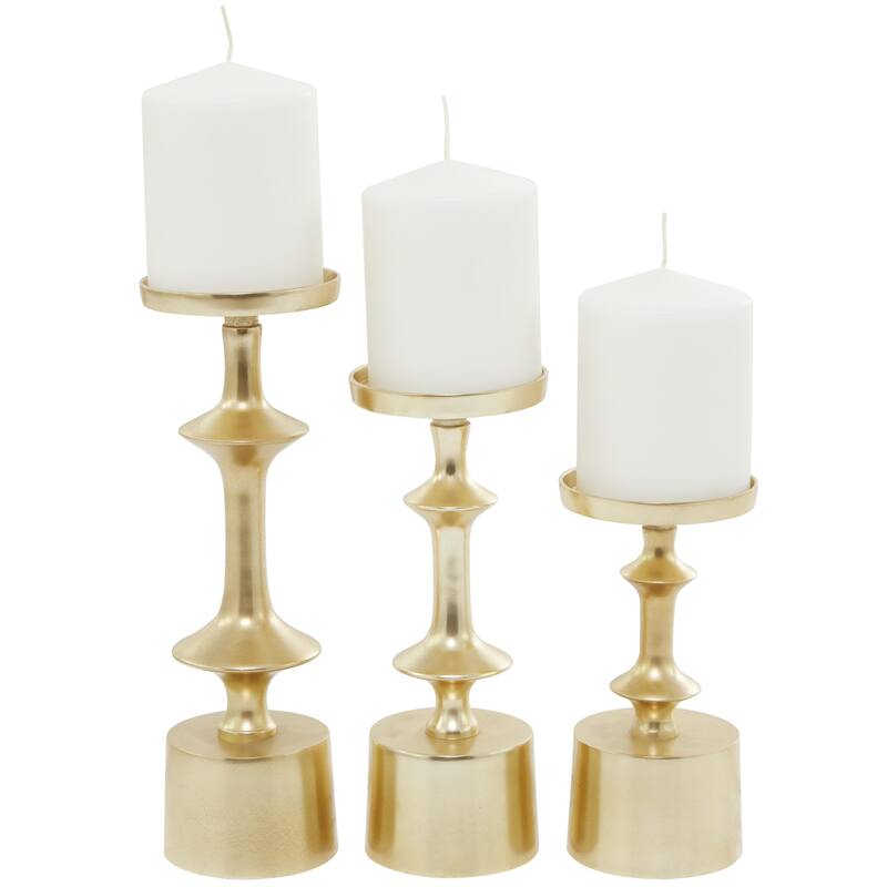 Aluminum Metal Pillar Decorative Candle Holder - Set of 3 Black, Gold, Silver - CosmoLiving by Cosmopolitan