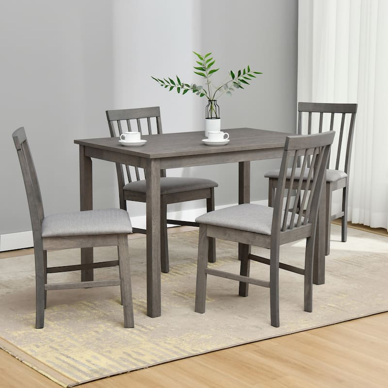 5-Piece Farmhouse Wooden Dining Room Set (1 Table+ 4 Slat Back Chairs) - Grey