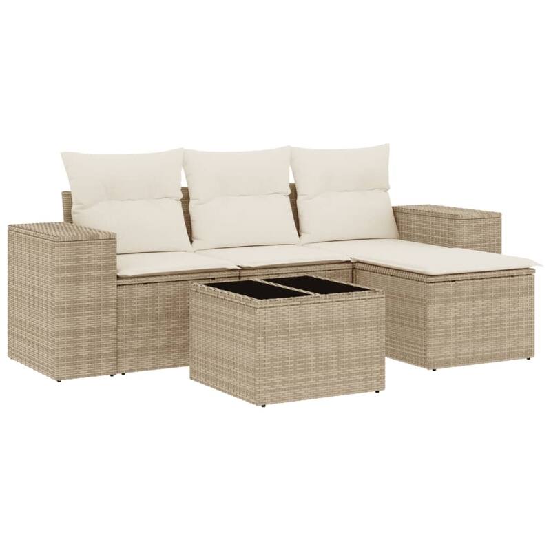 vidaXL Patio Sofa Set with Cushions Outdoor Conversation Furniture Poly Rattan - 21.7 x 21.7 x 14.6