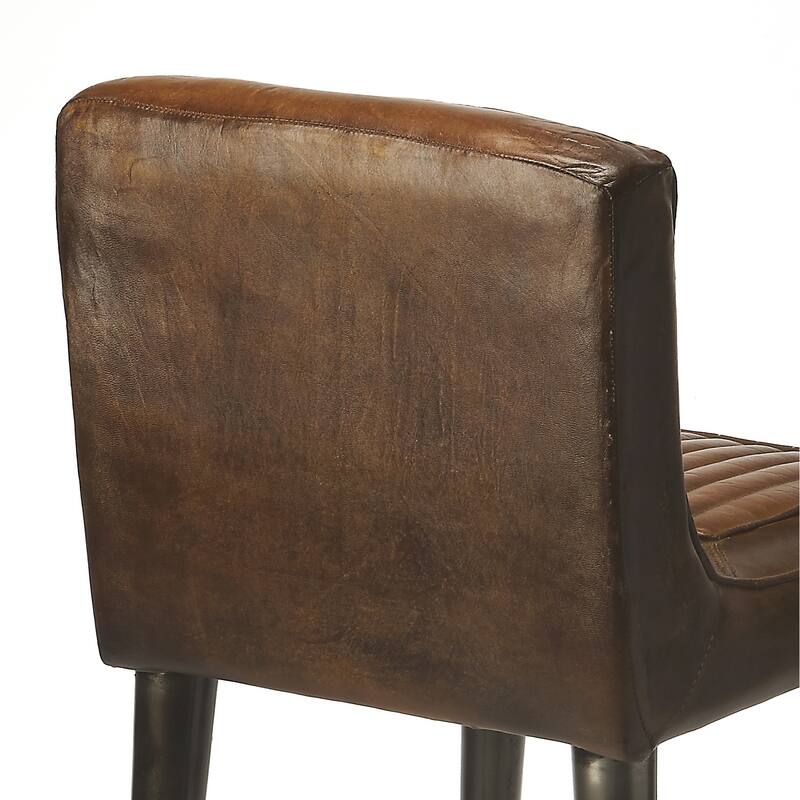 Maxwell 32 in. Seat Height Leather and Iron Bar Height Stool with Back