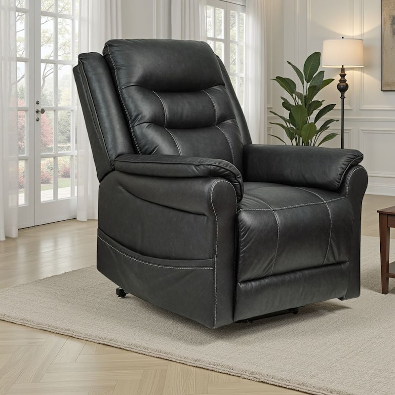 Otim Power Lift Recliner Chair, 35in, Heat Massage, Black Faux Leather