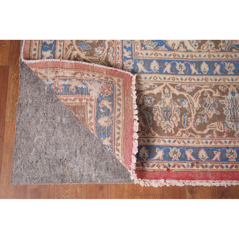 Distressed Pink Mashad Persian Vintage Rug Handmade Wool Carpet - 6'5"x 9'5"