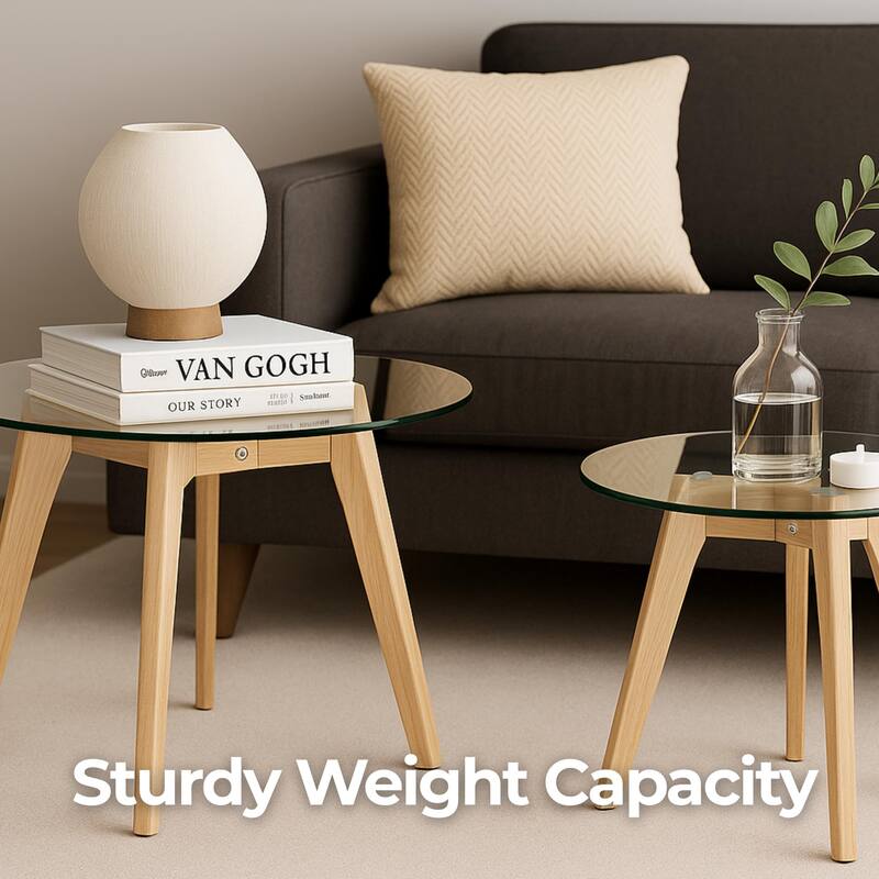 Aria Home Mid Century Modern Glass Nesting Tables Set of Two