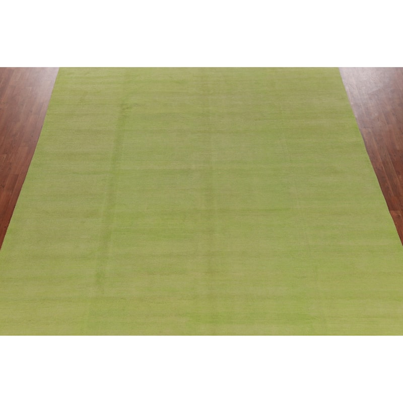 Hand Knotted Oriental 100% Wool Carpet Modern Solid Green Gabbeh Area Rug - 13' 11'' X 9' 10''
