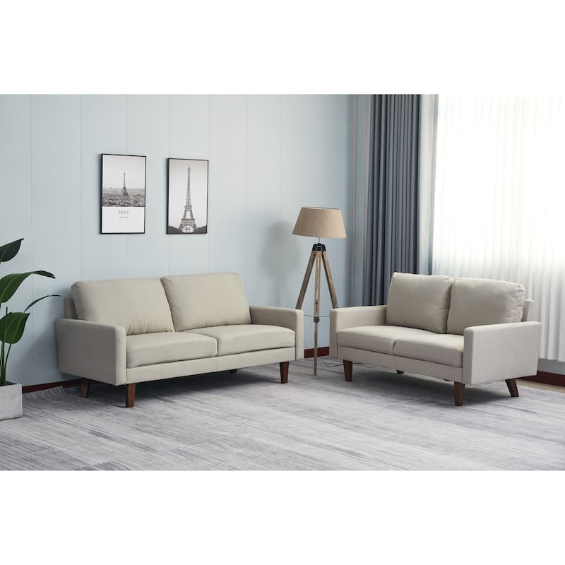 Linen 2 Piece Loveseat and Sofa Living Room Set - Beige - 2 Piece